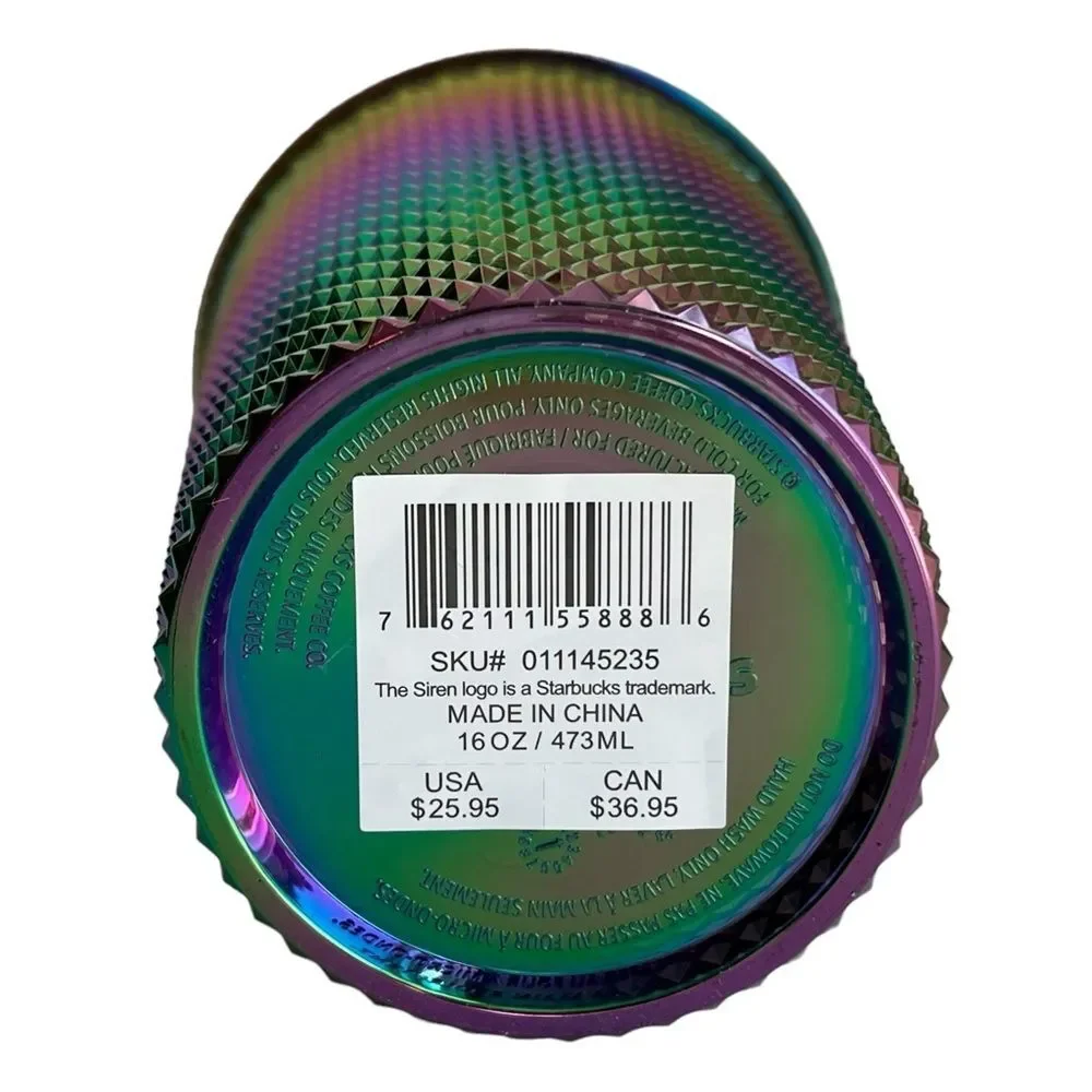NWT Starbucks OIL SLICK Cold Cup Grande BLACK BLING Tumbler Rainbow Studded 2023